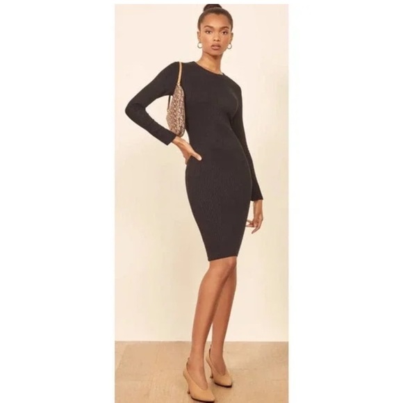 Reformation jeans black ribbed long sleeve dress